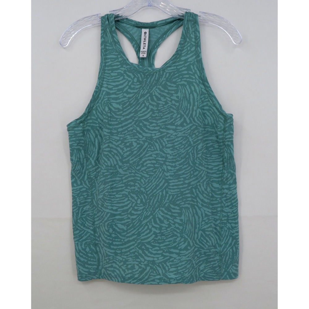 Athleta Racerback Tank Top Teal Green Animal Print Activewear Womens Small‎